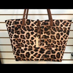 Reversible Luggage Brown and Leopard Large Tote.